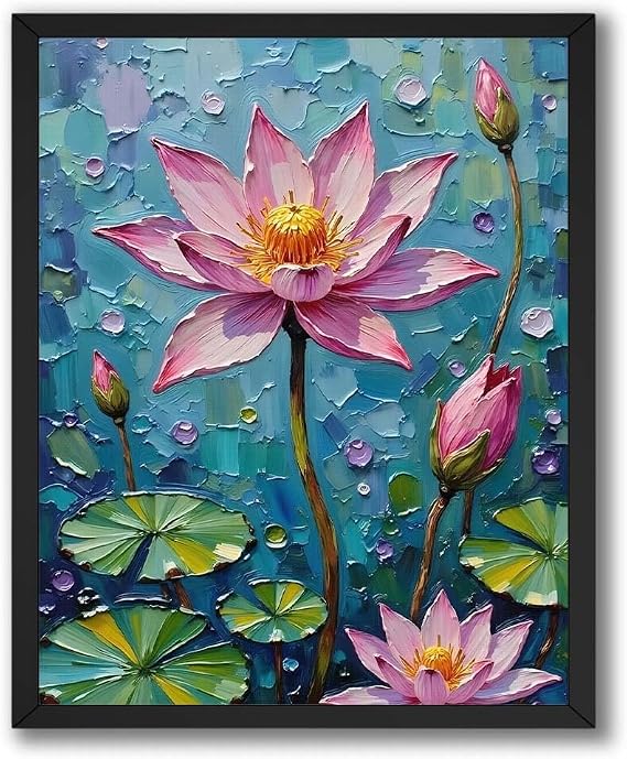 InkFlow Posters Lotus Lilies Canvas Poster - Dreamy Lotus Lilies Garden View with Soft Pastels, Light Mist and Graceful Blooms to Bring Peaceful Nature Vibes Indoors - 8x10 Unframed Canvas Print