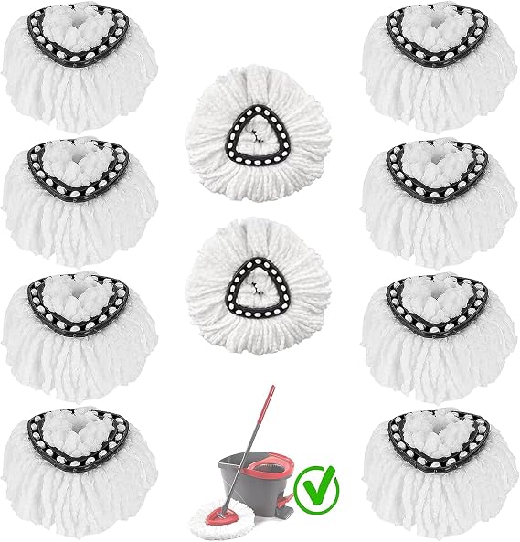 10-Pack Spin Mop Replacement Heads, 100% Microfiber Spin Mop Refills Heads,360Micro Replacement Mop Head for Easy House Cleaning Floor Mopping,White
