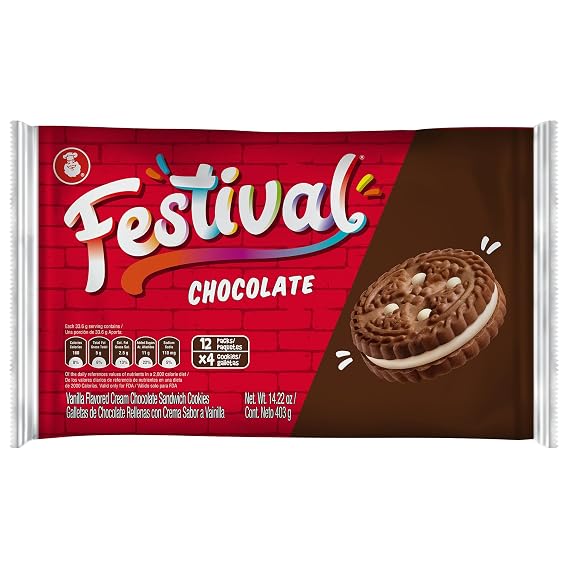 Festival Chocolate Cookies | Cream Chocolate Sandwich Cookies | Natural Dyes & Low Sodium | High Cream Content | 14.22 Oz (Pack of 1)