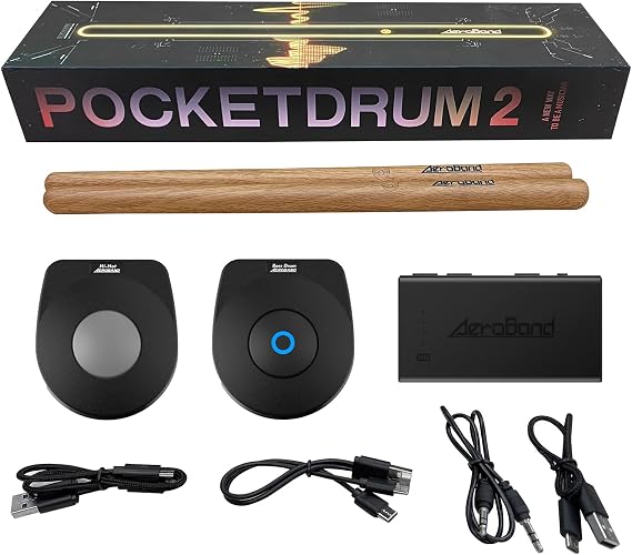 AeroBand Air Electronic Drum Set, PocketDrum2 PD2, Portable 8 Pad Drum Kit with 2 Foot Sensor/PocketGuitar, Support Bluetooth MIDI, Great Holiday Birthday Gift for Kids Young or Old (Wood)