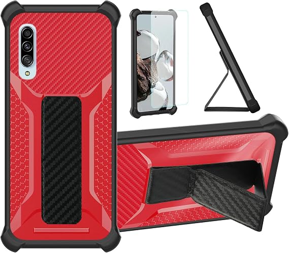 Aroepurt Case for Samsung Galaxy A90 5g Phone Case Stand Cover [with Tempered Glass Screen Protector] Hybrid Case [Folding Support Magnetic] [Frosted Anti-Fingerprint] Red