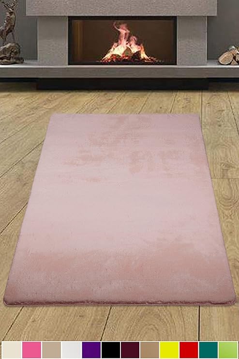 Elite Pudra Pembe Çocuk Odası Halısı, 120 x 200 cm, Peluş, Yumuşak, Kaymaz