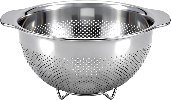 Stainless Steel Colander for Kitchen with Handle for Pasta (3QT) | Fine mesh. Dishwasher safe. Great for straining spaghetti, vegetables, fruit, noodles, eggs & rice