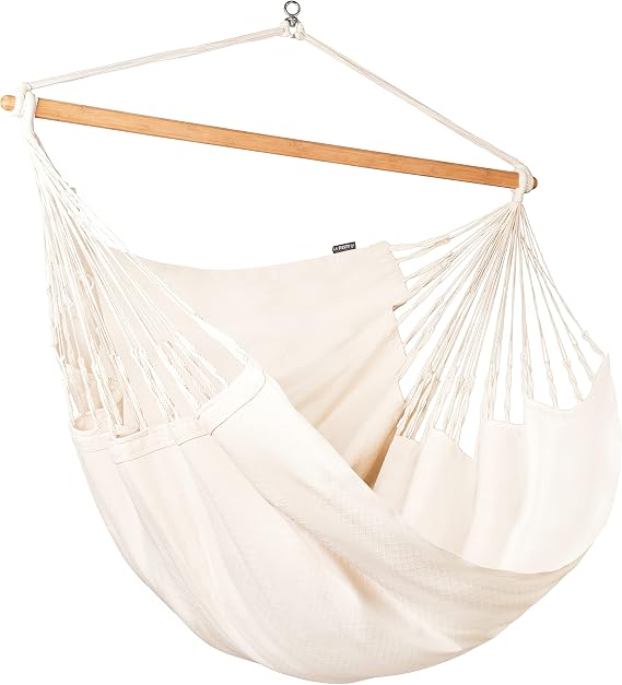 LA SIESTA Habana Kingsize Hammock Chair with Spreader Bar, Organic Cotton hanging chair for bedroom, living room, or covered porch - Latte