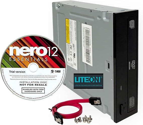 Lite-On 24X SATA DVD/CD Writer Drive, 5.25" I DVD Playback Optical Drive, Nero 12 Essentials Included, SATA Cable & Screws Included, for Desktop PC & Duplicator