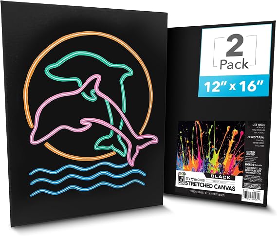ArtSkills Black Canvas, Stretched Canvases for Painting, 12x16 Black Canvas Painting Supplies for Artists, Black Art Canvas Pack, 2-Pack