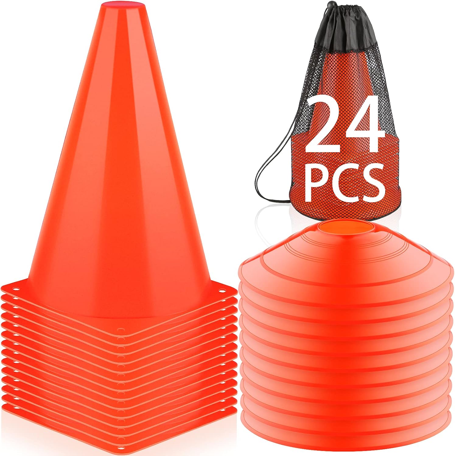 LANNEY 9 Inch Cones Sports, 24 Pack Training Soccer Cones Orange Agility Field Marker Cones for Drills Football Basketball Practice, Plastic Traffic Sport Cone for Outdoor Indoor Activity Or Events