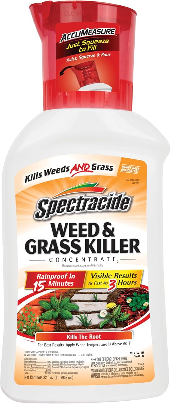 Spectracide Weed and Grass Killer Concentrate 32 Oz with Accumeasure System | Kills Broadleaf Weeds & Grasses Down To The Root, Use on Driveways, Walkways, Patios & More, Visible Results in 3 Hours