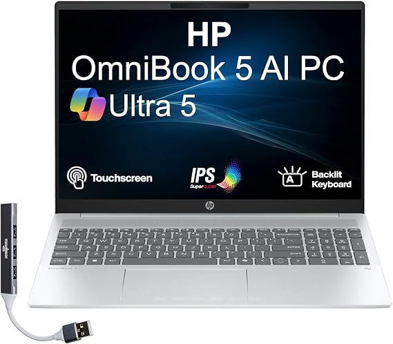 HP OmniBook X Flip AI 2-in-1 Laptop 16" 1920x1200 IPS WUXGA Touch Screen Intel Ultra 5-226v, 16GB LPDDR5X, 512GB SSD, Backlit KB, Copilot, Thunderbolt 4, Win 11 Home with DKZ USB Port Extender