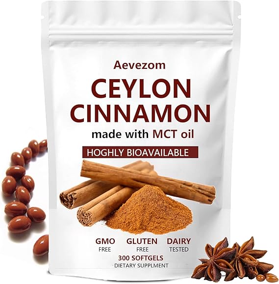 Ceylon Cinnamon Capsules, Ceylon Cinnamon 7200mg Equivalent with MCT Oil, Highly Bioavailable Herbal Extract | Non-GMO, Gluten Free, 300 Softgel(1)