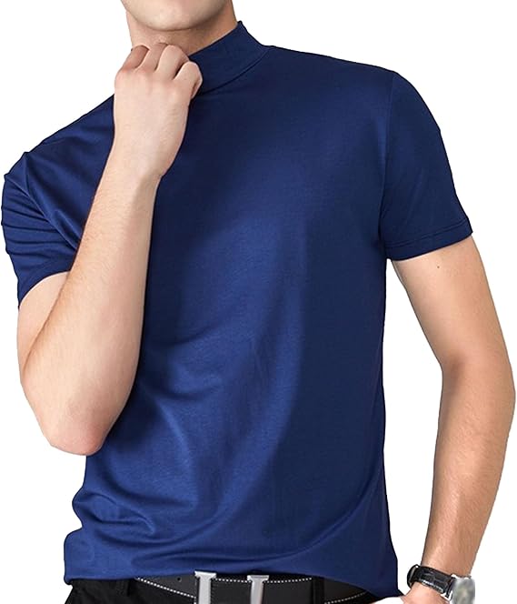 Men's Turtleneck Short Sleeve Summer T-Shirts Comfort Slim Fit Outdoor Tees Casual Solid Stylish Basic Tops
