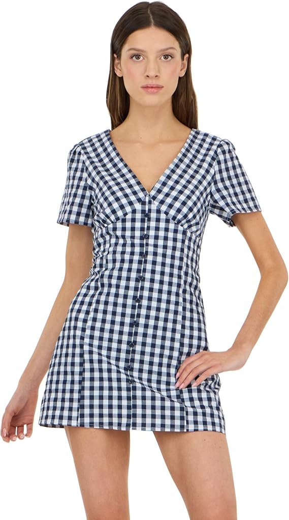 Forever 21 Women's V-Neck Plaid Dress with Front Placket