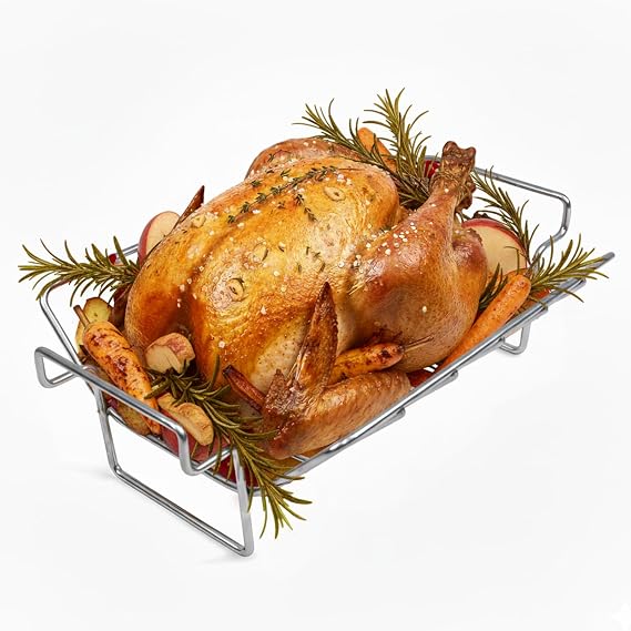 Turkey Roasting Rack for Smoking and Grilling,Stainless Steel Rib Rack for Big Green Egg,Dual-Purpose Turkey Rack/Rib Rack for Smoking,Large and XLarge Big Green Egg Accessories