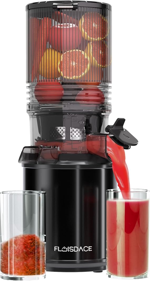 Cold Press Juicer 6.5" Extra Large Feed Chute Fit Hands-Free Electric Masticating Juicer Machine, 350W Slow Masticating Juicer Machine for Whole Fruit and Vegetables Easy Cleanup & Assembly.