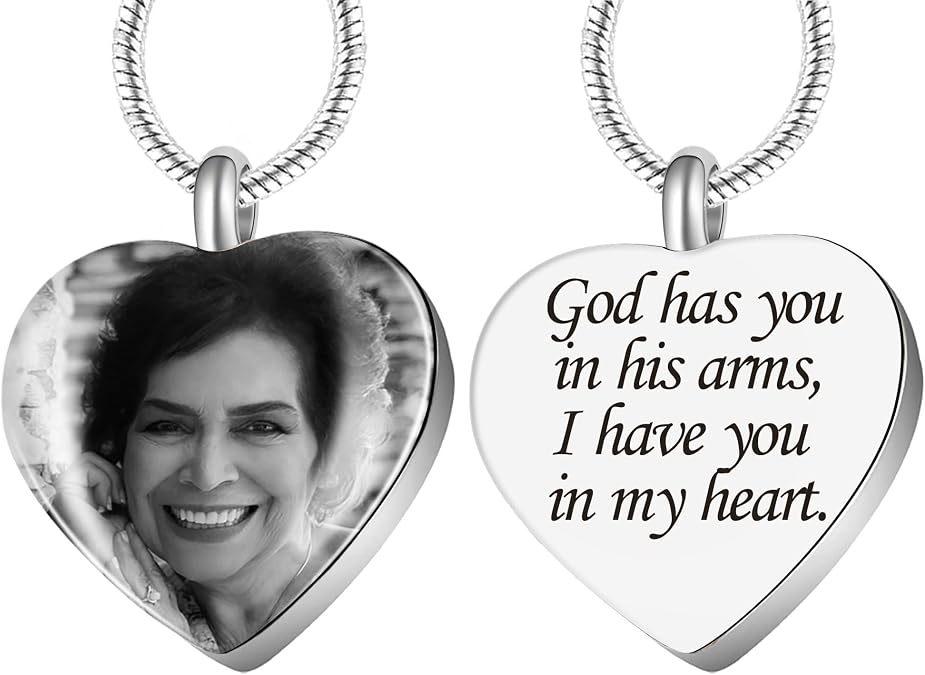 Bivei Personalized Urn Necklace for Ashes, Custom Engraving Photo & Text Cremation Jewelry for Ashes - Keepsake Memorial Pendant
