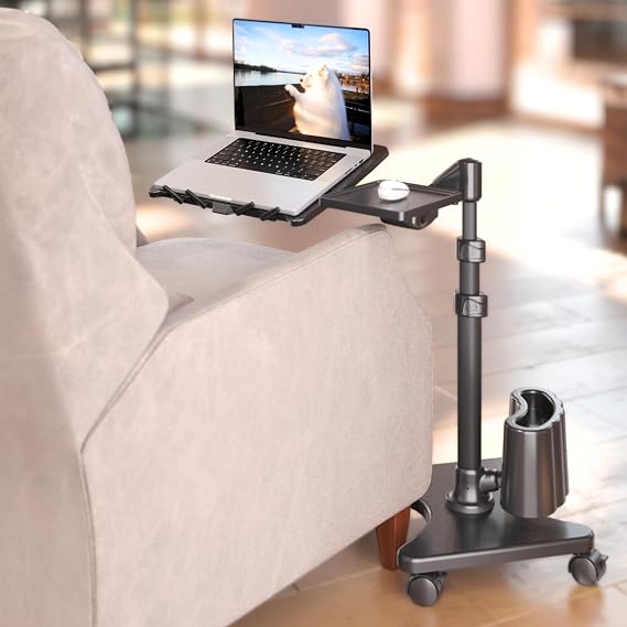 LEVO G2 Deluxe Rolling Laptop Stand, Height-Adjustable Desk with Mouse Tray