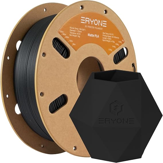 ERYONE Matte 3D Printer PLA Filament 1.75 +/- 0.03mm, Matte Filament PLA 1KG(2.2LBS) Spool, Black