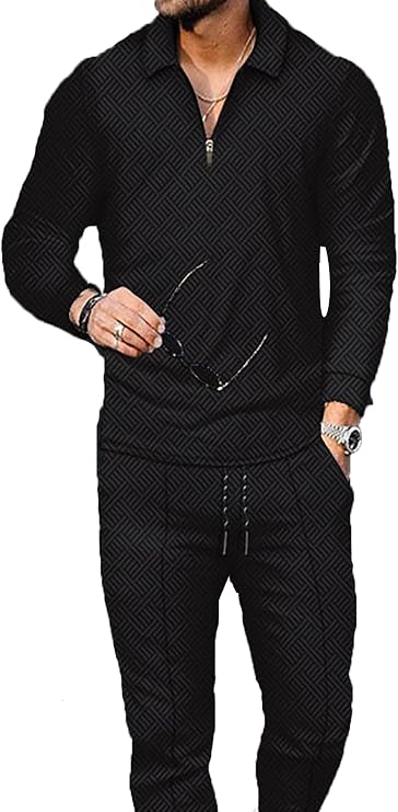 Kubsid Mens Tracksuit Set 2 Piece Long Sleeve Polo Shirt and Pants Jogging Sweatsuits Sets Casual Fashion Vacation Outfits