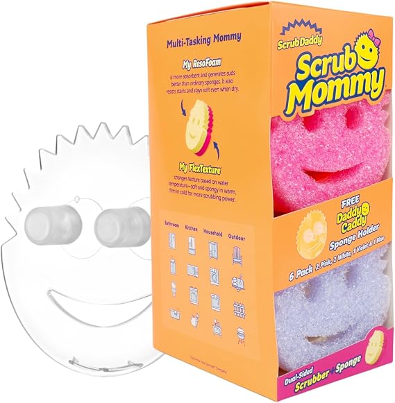 Scrub Mommy Kitchen Sponge (6) + Daddy Caddy Sink Holder