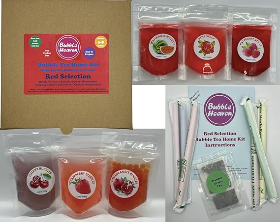 Fruity Red Selection Boba Bubble Tea Make at Home Kit 6-12 Extra Large Drinks