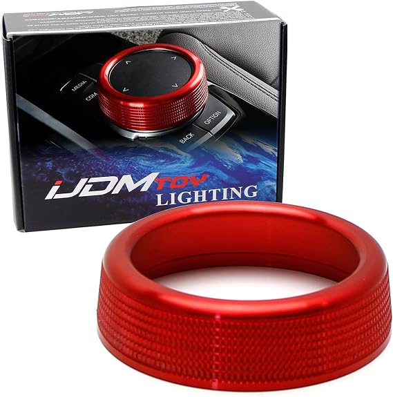 iJDMTOY Red Aluminum Turner Cover Rings, Compatible with BMW 1 2 3 4 5 6 7 Series X3 X4 X5 X6 Center Console 7-Button iDrive Multimedia Controller (Fit All Fxx Chassis Codes)