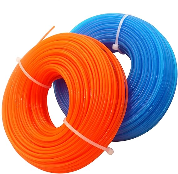 Replacement String Line Nylon Cord for Grass Trimmer with Length 100m, Diameter 1.6mm, 2 Rolls (Blue 50m + Orange 50m)