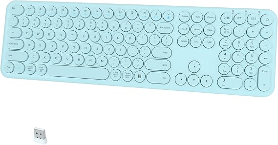 Quiet Wireless Keyboard, Round Keycaps, Low Profile Slim Design (Blue)