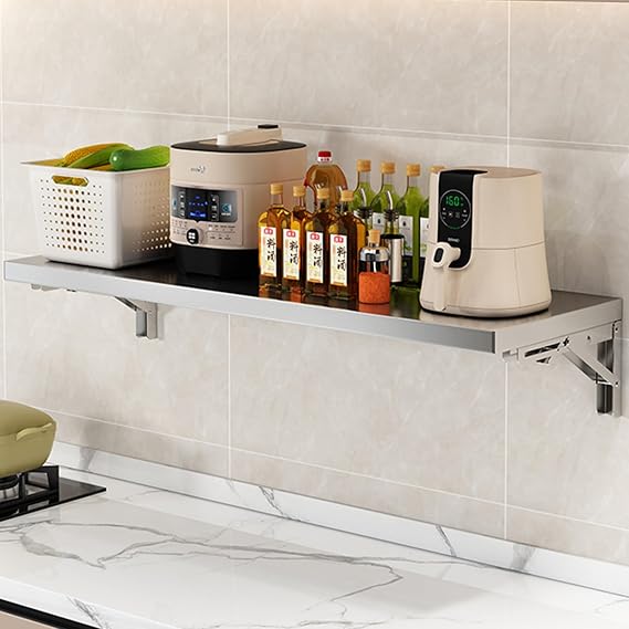 Stainless Steel Wall Mounted Folding Table,Wall Mounted Table,Wall Mounted Desk,Folding Wall Shelf,Wall Desk,Folding Wall Desk,Fold Down Desk,Laundry Table,Fold-Able Kitchen Table(100x30cm)