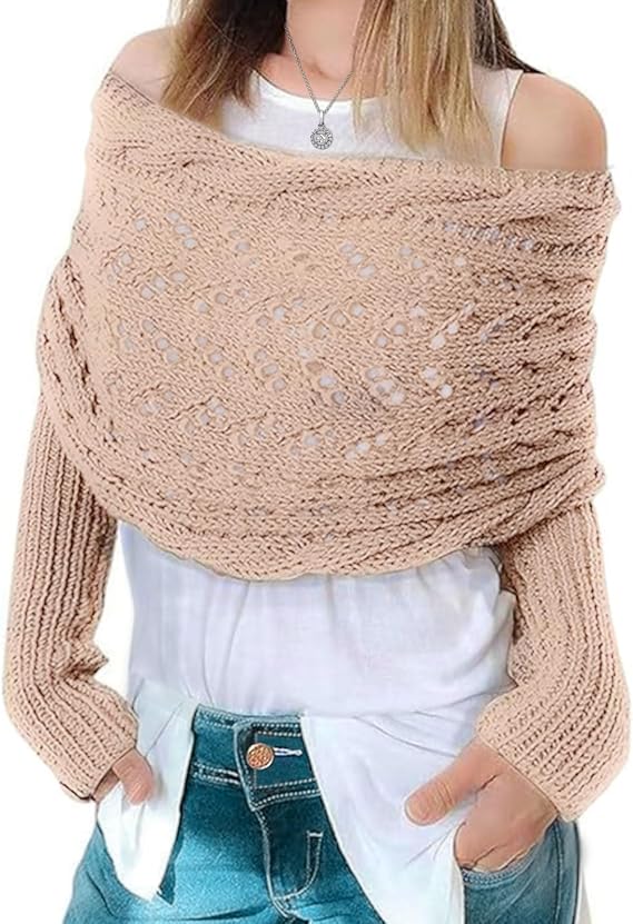 Scarf with Sleeves for Women, Fashion Warm Knitted Cable Wraps Multifunctional Sweater Scarf Shawls for Fall Winter