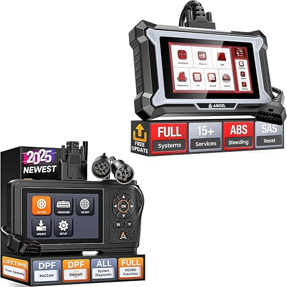ANCEL HD431 Heavy Duty Truck Scanner, DPF Regen and Reset for Detroit, Paccar Plus ANCEL DS200 Full Systems OBD2 Scanner with 15+ Reset Services