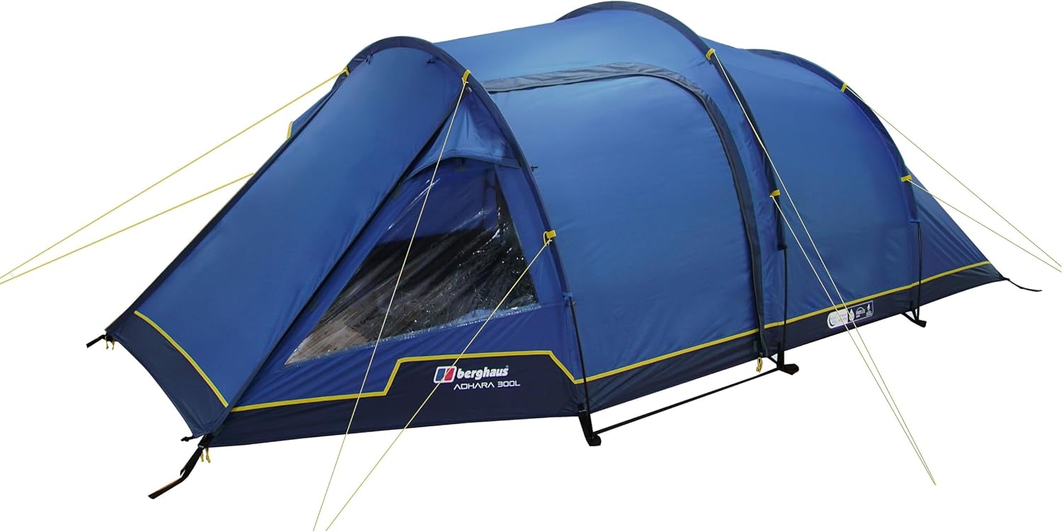 Berghaus Adhara 300L Nightfall 3 Man Tent with Darkened Bedroom, Spacious Living Area & Sewn in Groundsheet, 3 Person, Easy to Pitch, Tunnel Design. Ideal for Camping Trips & Festivals, 6000mm HH