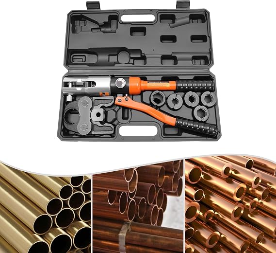 Crimping Pliers, Hydraulic Pressing Tool with Press Jaws, V-Contour 12-15-18-22-28 Set Pressing Tool with Handle, for Copper Pipe, C-Steel Tube and Stainless Steel Pipes, CW-1632