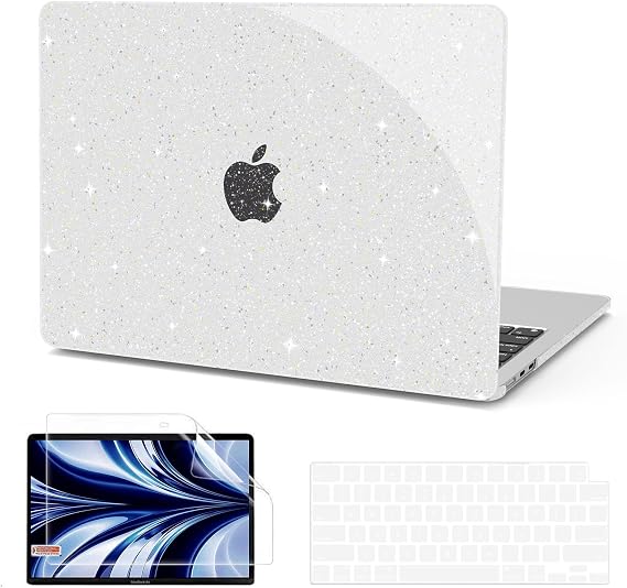 B BELK Compatible with MacBook Air 13 inch Case M5 2026-2022 M4 M3 M2 A3449 A3240 A3113 A2681, Clear Glitter Hard Shell+Keyboard Cover+Screen Protector for MacBook Air 13.6 inch Case, Sparkly Clear