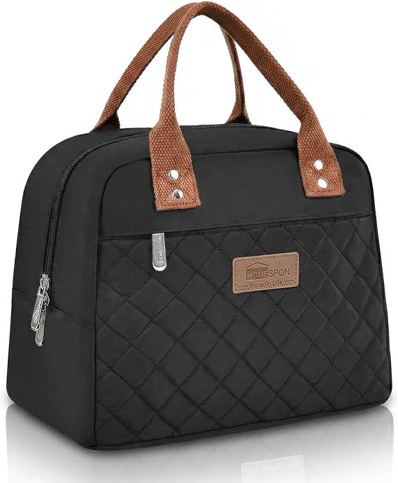 HOMESPON Insulated Lunch Bag for Women Men, Cooler Tote Box, Black