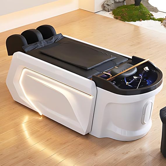 Shampoo Bed - Massage Table with Modern & Warm Ambient Light, Water Circulation Waterfall Head Spa Equipment and Spa Shampoo Bed Includes Body Massage,Fumigation