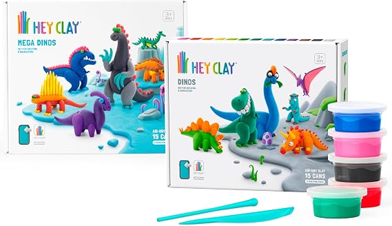 Fat Brain Toys Hey Clay Dino Land Bundle, Air Dry Clay Kit with Interactive App for Kids & Tweens, Modeling Clay and Crafts Set