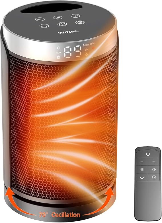 Space Heaters for Indoor Use with Remote Control, Three Modes (700W/1000W/1500W), 70° Oscillation, 12 Hour Timer, Compact Heater for Bedroom and Home