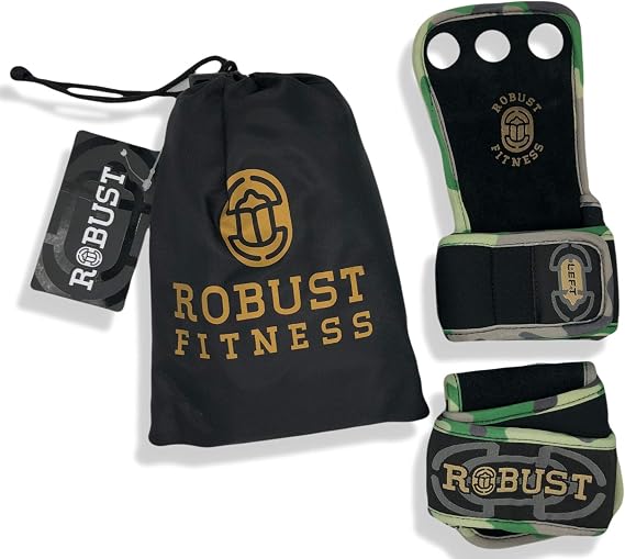 Genuine Leather Hand Grips for Cross-Training, Pull-ups, Weightlifting, WODs with Neoprene Wrist warps. Palm Shield from Rips & Blisters.