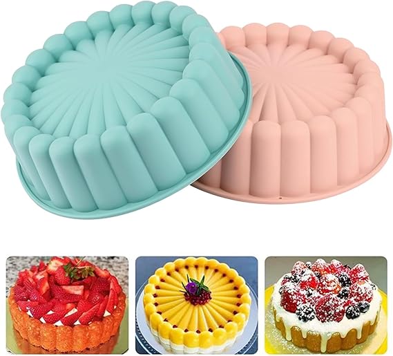 YXHZVON 2PCS Charlotte Cake Mold, 8 Inch Silicone Charlotte Cake Pan, Silicone Baking Molds, Baking Pastry Molds for Cake, Jello, Gelatin, Bread (Pink+Blue)