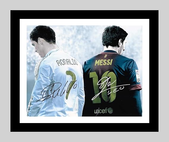 Framed Lionel Messi and Cristiano Ronaldo Autograph Promo Print (Black, 16x20)