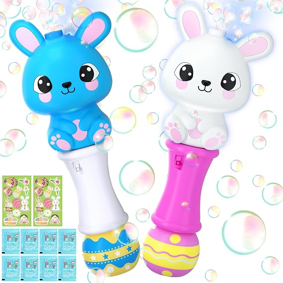 Officygnet 2 Packs Easter Bunny Bubble Machine Wands for Toddlers, Automatic Bubble Blower with Light, Bubble Maker Toys for Kids Boys Girls, Easter Basket Stuffers, Party Favor for Kids