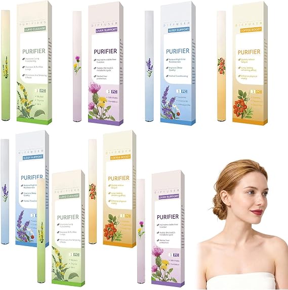Ninnyi 8Pcs Diffuser Pen, Pocket Sized Inhaler Purifier Stick Blend Set with Mullein Dandelion and Lavender Mint
