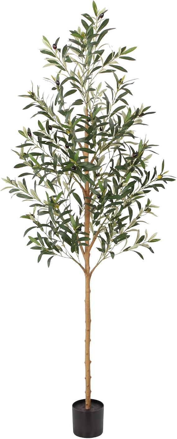 FLOWORLD 6FT Olive Trees Artificial Indoor, Tall Fake Olive Tree (72in) with Realistic Leaves and Olives, Sturdy Weighted Base,Large Faux Plants for Home Office, Living Room, Outdoor