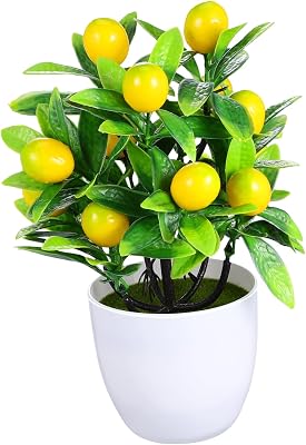 VOSAREA Artificial Lemon Tree Bonsai Yellow Home Office Decor Small Pot Plant Realistic Fake Bonsai
