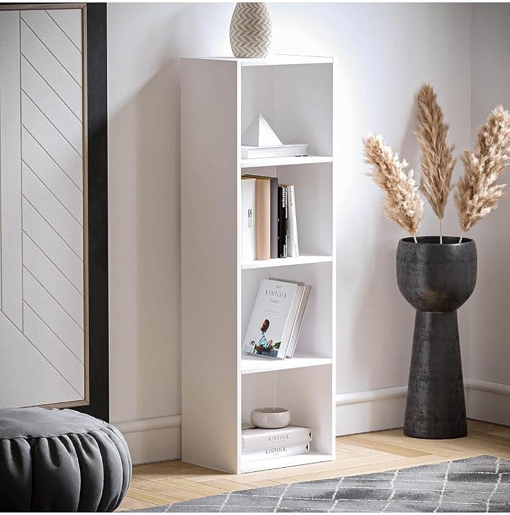 Beyaz 4 Raflı Kitaplık Ofis Ev Dosya Kitap Dolabı Kitap Rafı