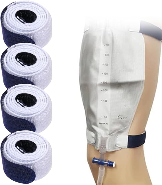Catheter Leg Bag Straps Urine Drainage Bag Strap Washable and Reusable Leg Urinary Bag Fixation Tapes Anti Slip with Soft Elastic Fabric Strap for Incontinence Urine Bag Men Women 4 Pcs