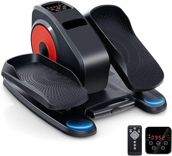 GYMAX Elliptical Cross Trainer, Under Desk Seated Leg Pedal Exerciser | with Display Screen & Remote Control, Portable Electric Mini Pedal Machine for Adults Seniors