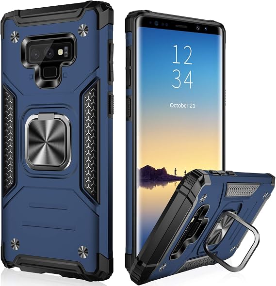 IKAZZ for Galaxy Note 9 Case,Dual Layer Soft Flexible TPU and Hard PC Anti-Slip Full-Body Rugged Protective Phone Cover with Magnetic Kickstand Blue