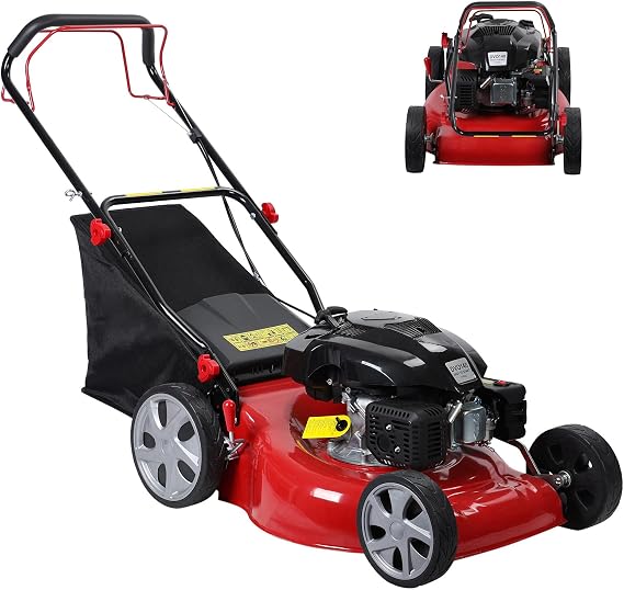 Self Propelled Gas Lawn Mower, 141cc 4-Stroke Gas Walk Behind Lawn Mower Tractor, Self Propelled Push Lawn Mower with 7-Position Height & 50L Grass Tank (Red 1)