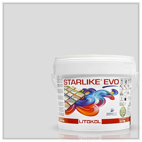 Starlike EVO - Litokol Epoxy Grout for Tile in Pools, Spas, Kitchens, Bathrooms - Floor or Wall Tile - Interior or Exterior Use- 105 Bianco Titanio Classic Collection 2.5 kg - 5.5 lbs